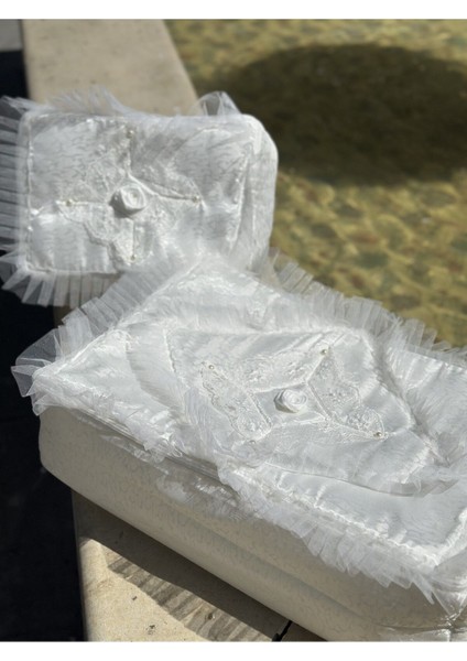 Şık 2'li Saten Tüllü Bohça, Nişan ve Gelin Damat Hediye Seti, Krem Renk. fiyatları