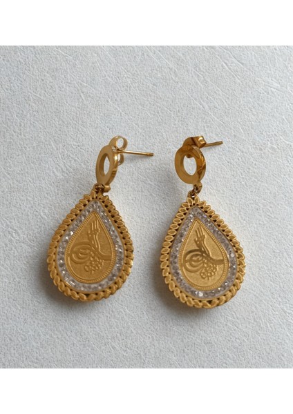 Sallantılı Lüks Tuğra Figürlü Gösterişli Küpe