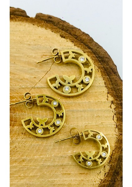 Gold Renk Figürlü Çelik Küpe