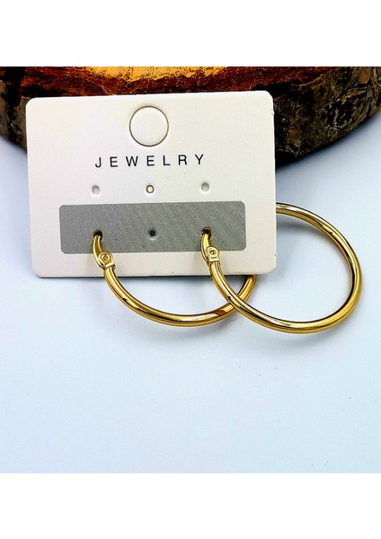 Çelik Gold Renk Halka Küpe Çap 2,5 cm