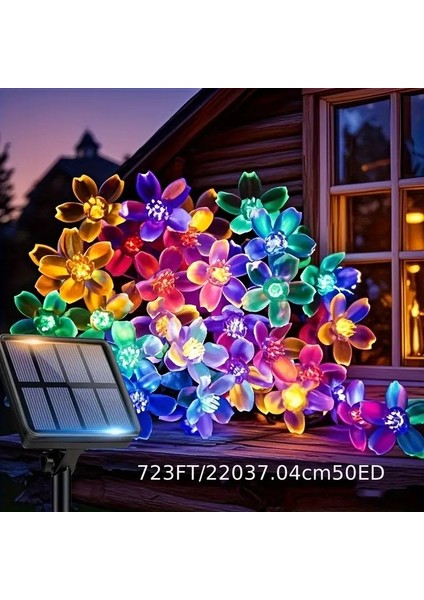 Solar Güneş Enerjili Papatya Led 5 Metre Siyah Kablo 8 Kademeli Bahçe Balkon Ağaç Aydınlatma Dekor Işık