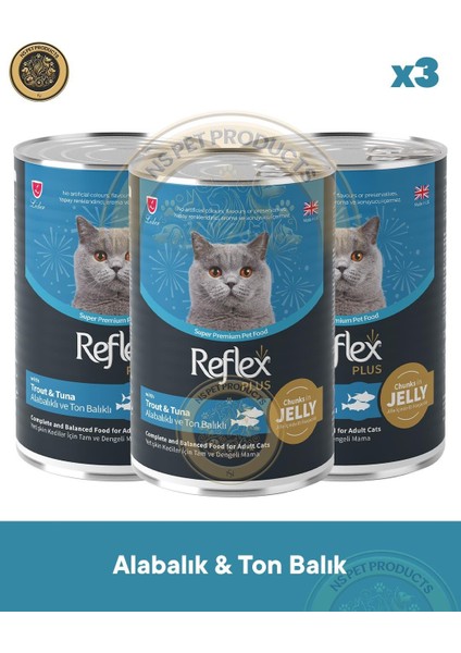 Plus Jöle Içinde Et Parçacıklı Alabalıklı ve Ton Balıklı Yetişkin Kedi Maması 3X400GR