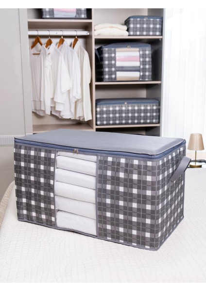 2'li Gri Kare Desenli Ekose Yastık ve Yorgan Düzenleyici Hurç Seti modelleri