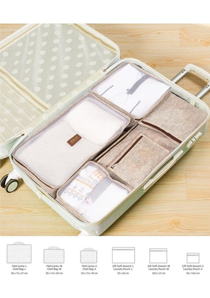 Bej Deri Detaylı 6'lı Bavul Içi Düzenleyici ve Organizer Seti fiyatları