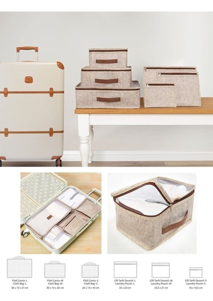 Bej Deri Detaylı 6'lı Bavul Içi Düzenleyici ve Organizer Seti modelleri