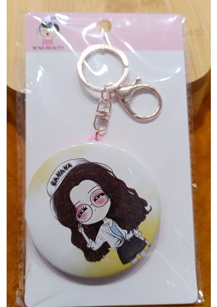 Lüks Küçük Boy Figürlü Çift Taraflı Anahtarlıklı Ayna