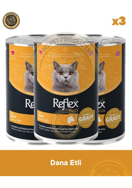 Plus Sos Içinde Et Parçacıklı Dana Etli Yetişkin Kedi Maması 3X400GR