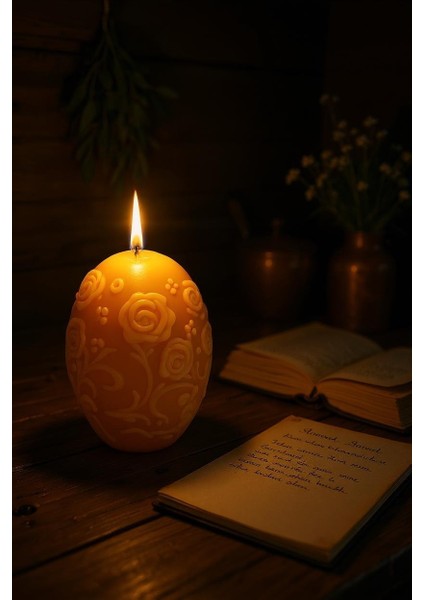 Hediyelik Çiçek Kabartmalı Paskalya Yumurtası Balmumu Mum