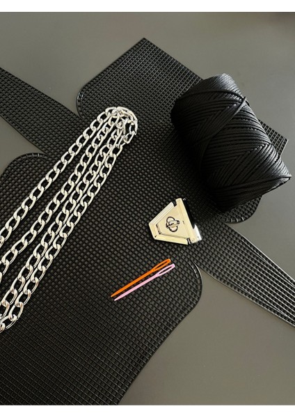 Mikonos Siyah Çanta Yapım Kiti – El Örgüsü Kol Çantası Seti Zincirli Dıy Hazır Malzemeli modelleri