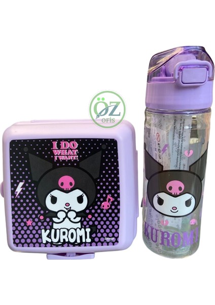 Lisanslı Kuromi Tritan Matara 500 ml ve 2 Katlı Beslenme Kabı Yemek 2'li Set