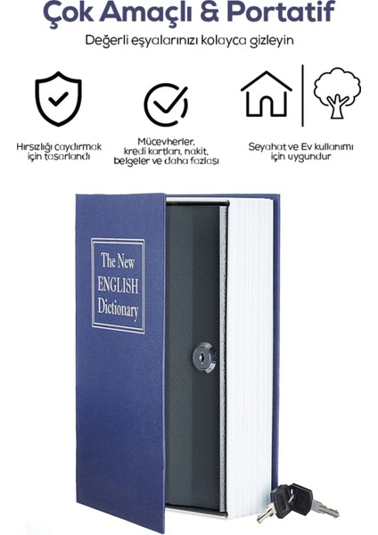 Lacivert Renkli Kitap Görünümlü Gizli Kasa, Güvenli Saklama Çözümü