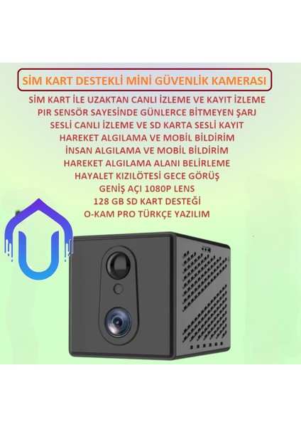 Pır Sensörlü Mikro Şarjlı 1080P Full Hd Kamera - Hayalet Kızılötesi Gece Görüşlü 4GLI SIM KARTLI