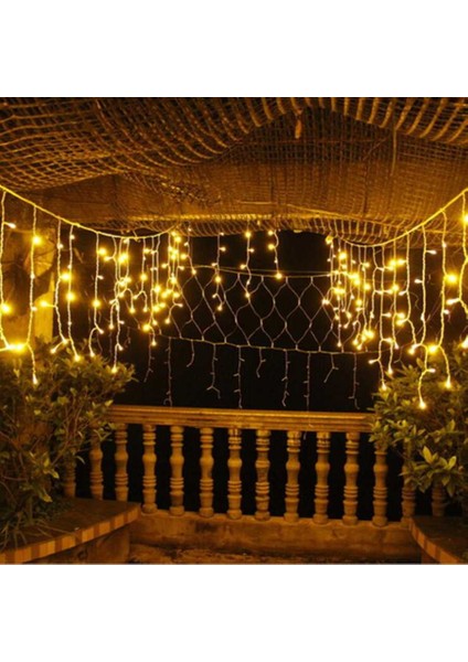 19 Saçaklı 4 mt Dekoratif 96 LED Işık Sarkıt Sarı Renk Dekor Aydınlatma 8 Fonskiyonlu