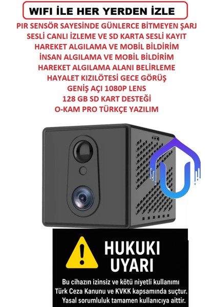 Pır Sensörlü Mikro Şarjlı 1080P Full Hd Kamera - Hayalet Kızılötesi Gece Görüşlü WIFILI