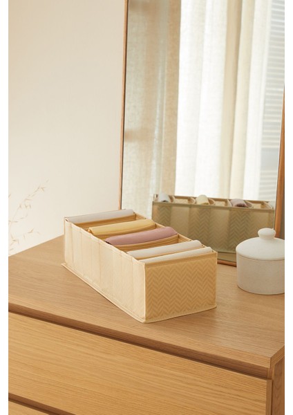 8 Bölmeli Bej Balıksırtı Dolap Içi Akordiyon Katlanır Çamaşır Düzenleyici