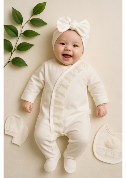 0-3 Ay Kız Bebek Yeni Doğan Dantelli fırfırlı 10'lu Hastane Çıkışı Zıbın Seti Seti