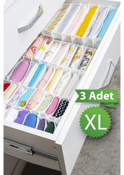 8 Bölmeli Çizgili Akordiyon Çok Amaçlı Dolap Içi Organizer 30X39X14 Cm, 3'lü Set