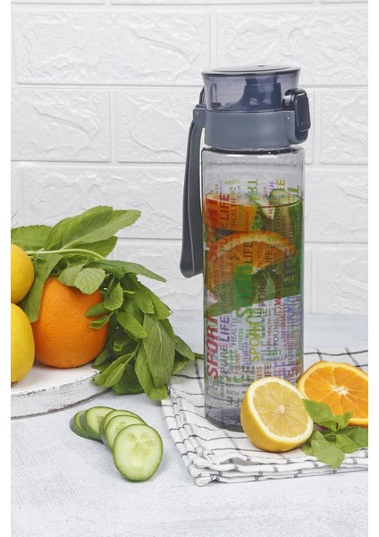 Desenli, Kilitli, Süzgeçli, Taşınabilir, 800 ml Sporcu ve Diyet Matara
