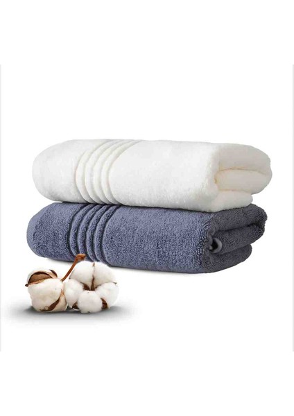 2 Adet Belda El Yüz Havlusu 50X90 cm Gri-Krem
