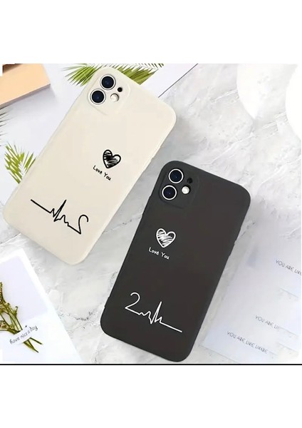 IPHONE 13 Krem - Siyah 2 Li Kalp ve Kalp Atışı Baskılı Çiftlere Özel Telefon Kılıfı modelleri