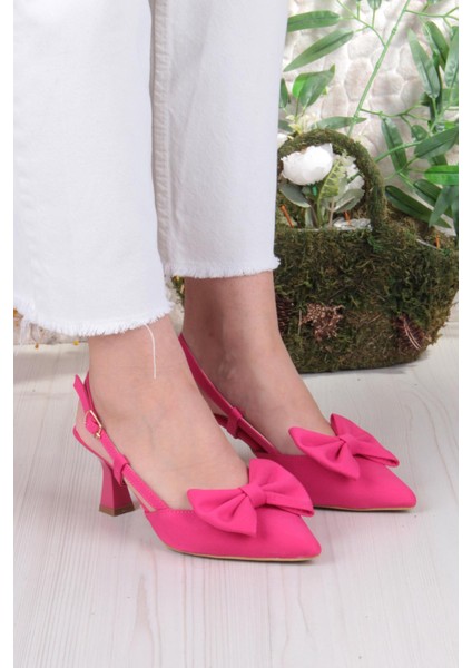 018-407 Fls Saten Önü Kapalı Fiyonklu Arkası Açık Topuklu Ayakkabı modelleri