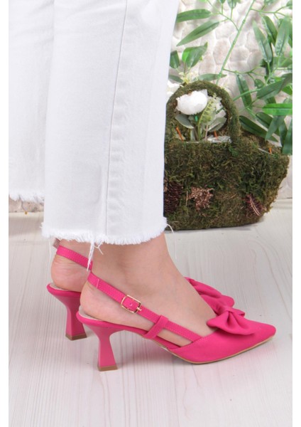 018-407 Fls Saten Önü Kapalı Fiyonklu Arkası Açık Topuklu Ayakkabı fırsatları