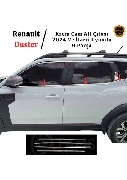 Renault Duster 2024 ve Üzeri Model Için Krom Cam Alt Çıtası 6 Parça Paslanmaz Çelik