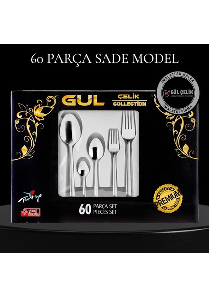 60 Parça 12 Kişilik Çatal Kaşık Seti Sade Model 18/0 Kalite Kutulu