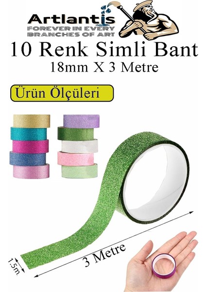 Renkli Simli Bant 10 Adet 1 Paket 10 Lu Simli Holgramlı Metalik Hobi Işıltılı Bantı Hediye Dekoratif fiyatları
