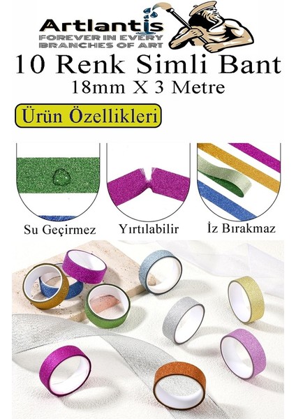 Renkli Simli Bant 10 Adet 1 Paket 10 Lu Simli Holgramlı Metalik Hobi Işıltılı Bantı Hediye Dekoratif modelleri