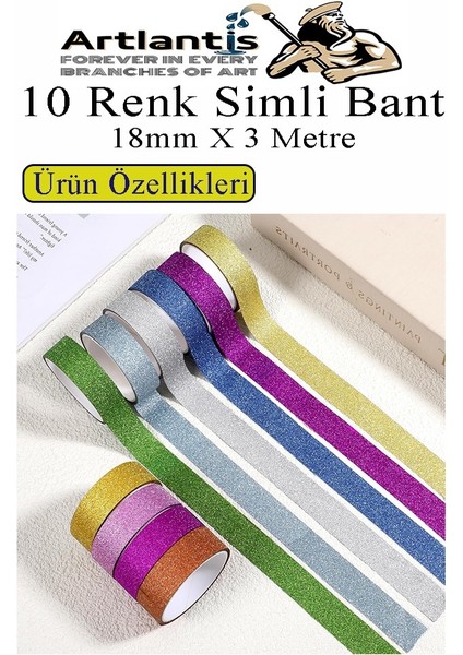 Renkli Simli Bant 10 Adet 1 Paket 10 Lu Simli Holgramlı Metalik Hobi Işıltılı Bantı Hediye Dekoratif fırsatları