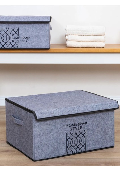 Gri Keçe Kapaklı Çok Amaçlı Maxi Kutu Hurç 47X37X24 cm