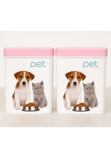 Kedi Köpek Mama Kutusu Pembe Kapak 2 Adet