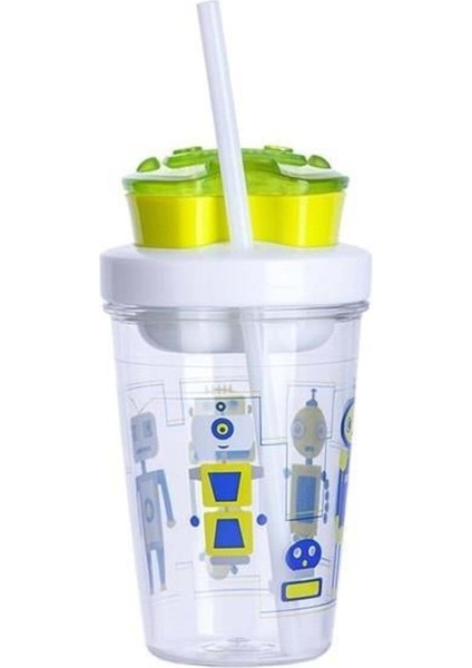 Yeşil Robot Tasarımlı Çocuk Suluk 350 Ml, Sağlıklı ve Eğlenceli Içim Deneyimi