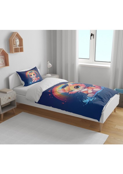 Sevimli Kedi 3D Dijital Baskılı Tek Kişilik Kız Çocuk Genç Çarşafsız Nevresim Takımı modelleri