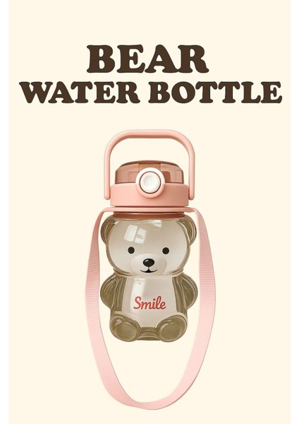 Turuncu Ayıcık Figürlü 1000ML Su Matara, Şık ve Dayanıklı Suluk