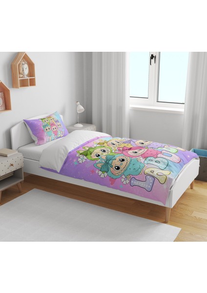 Labubu Çizgi Karakter 3D Dijital Baskılı Tek Kişilik Çarşafsız Kız Çocuk Nevresim Takımı modelleri