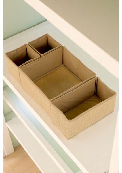 Kahverengi Jüt Kumaş 4’lü Dolap ve Çekmeceli Düzenleyici, Takı, Kozmetik, Çorap, Çamaşır Organize fiyatları