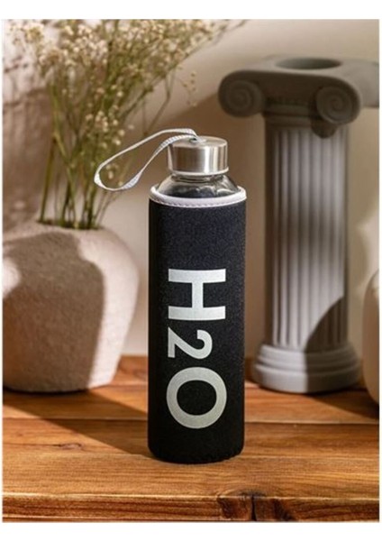 Şık Siyah 750 ml Kılıflı Cam Matara, Sağlam ve Hafif Tasarım