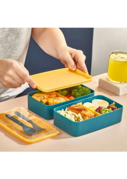 Iki Katlı Yeşil Mikrodalga Saklama Kabı ve Servis Seti, Pratik ve Şık Tasarım