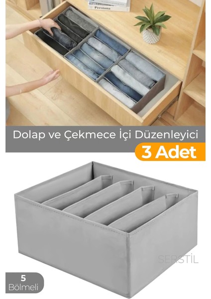 Gri 3'lü 5 Bölmeli Dolap ve Çekmece Içi Düzenleyici Organizer Seti fiyatları