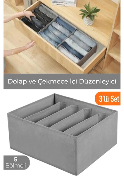 Gri 3'lü 5 Bölmeli Dolap ve Çekmece Içi Düzenleyici Organizer Seti modelleri