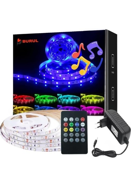 Rgb Şerit LED Işık - SB-6525, Müzik ve Ses Duyarlı, Ritim Algılayan, Otomatik Renk Değiştiren, Oyun Odası, Tv, Parti, Yatak Odası Dekorasyonu Için (2.5 Metre)