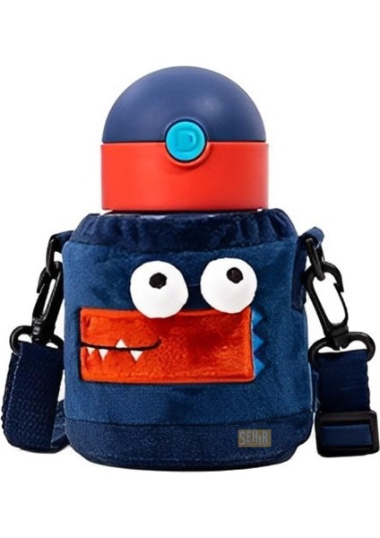 300ML Çocuklar Için Sevimli Hayvanlar Pipetli Çelik Termos Mavi