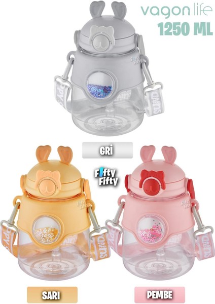 1250 ml Pipetli Büyük Boy Askılı ve Kulplu Su Matarası, Çıkartma Hediyeli fırsatları