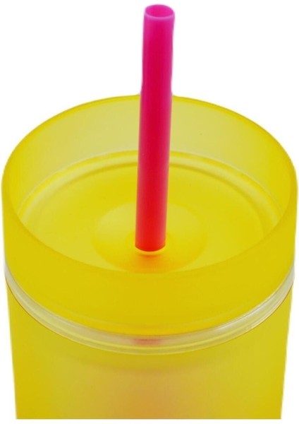 Çift Katmanlı Renkli Pipetli Sızdırmaz Bardak Matara 480 ml Sarı fiyatları