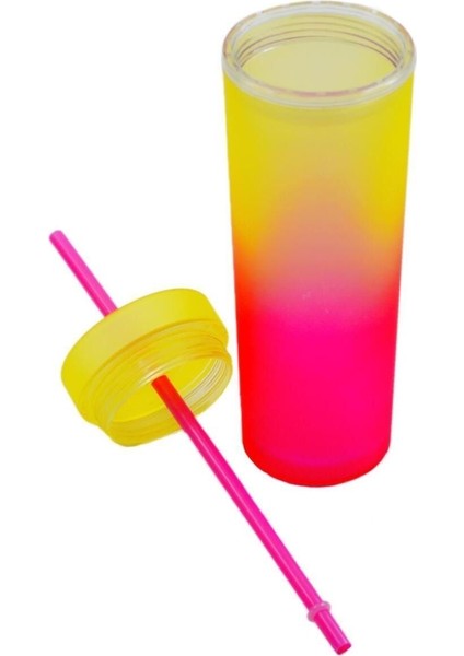 Çift Katmanlı Renkli Pipetli Sızdırmaz Bardak Matara 480 ml Sarı fırsatları