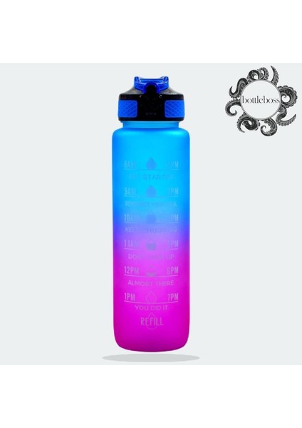 Renkli Geçişli Sızdırmaz Kapaklı 1l Motivasyon Matara, Sticker Hediyeli, Şık Tasarım