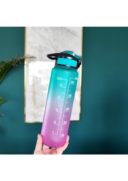 Renkli Geçişli Sızdırmaz Kapaklı 1l Motivasyon Matara, Sticker Hediyeli, Şık Tasarım modelleri