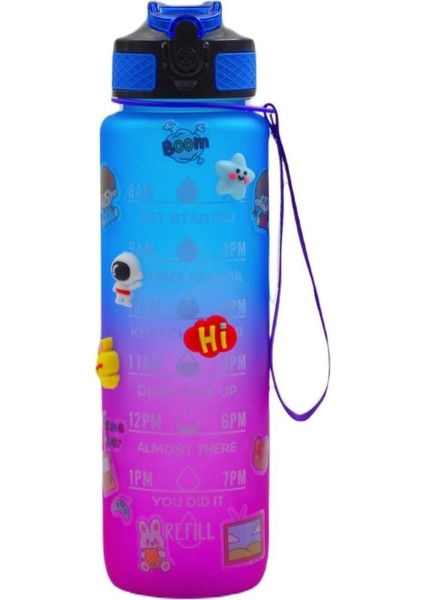 Renkli Geçişli Sızdırmaz Kapaklı 1l Motivasyon Matara, Sticker Hediyeli, Şık Tasarım indirimleri